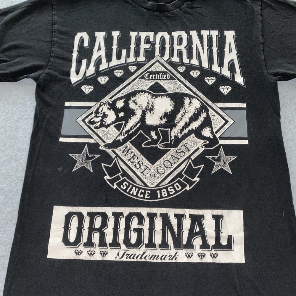 Y2K California Bear Graphic T-Shirt Men's Medium Black Alstyle Heavyweight 2000s - Picture 2 of 10